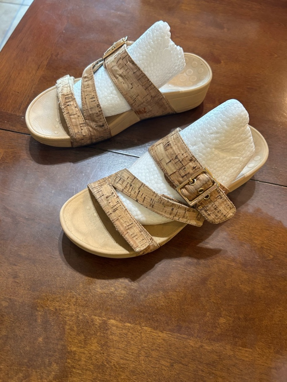Vionic Pacific Rio Amber Gold Cork Adjustable Strap Slide Summer Comfort Sandal
